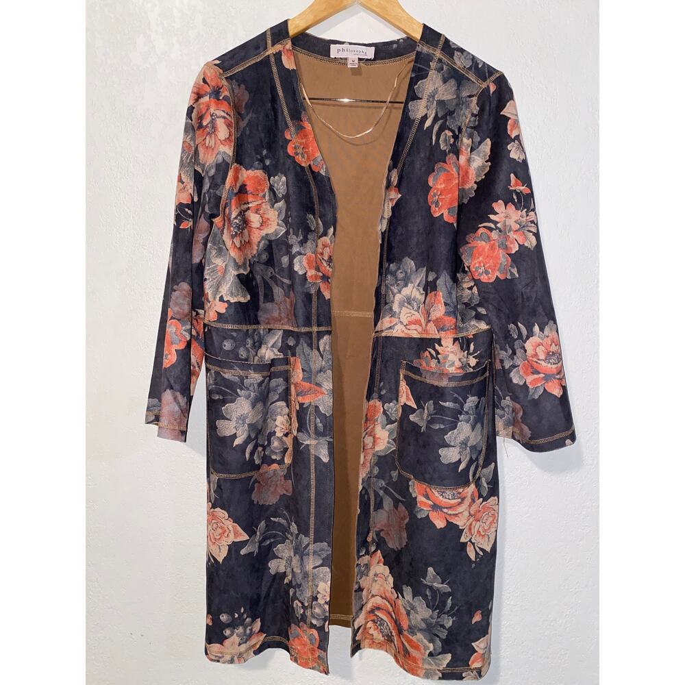 Philosophy Republic floral faux suede duster/cardigan SZ M